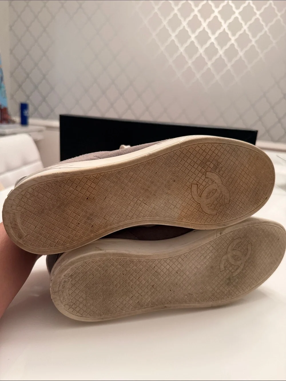CHANEL Suede Sneakers in Light Gray